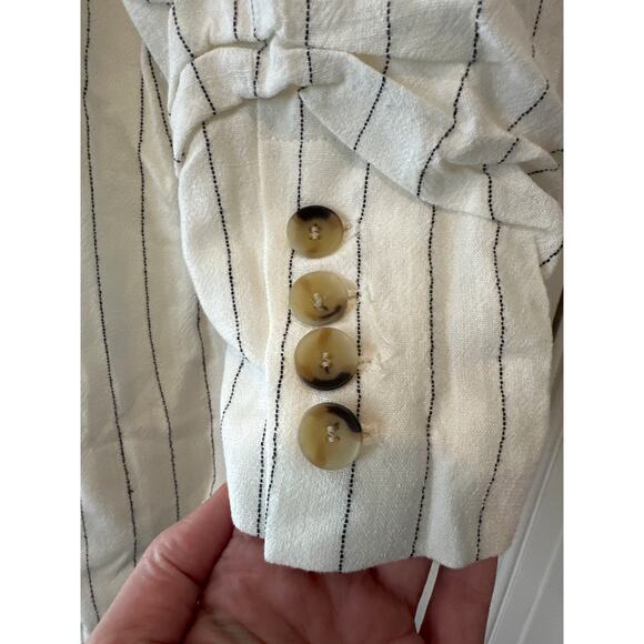 Anthropologie Bishop + Young Riviera Pinstripe Blazer Ivory Linen Blend L NWT - Picture 7 of 12